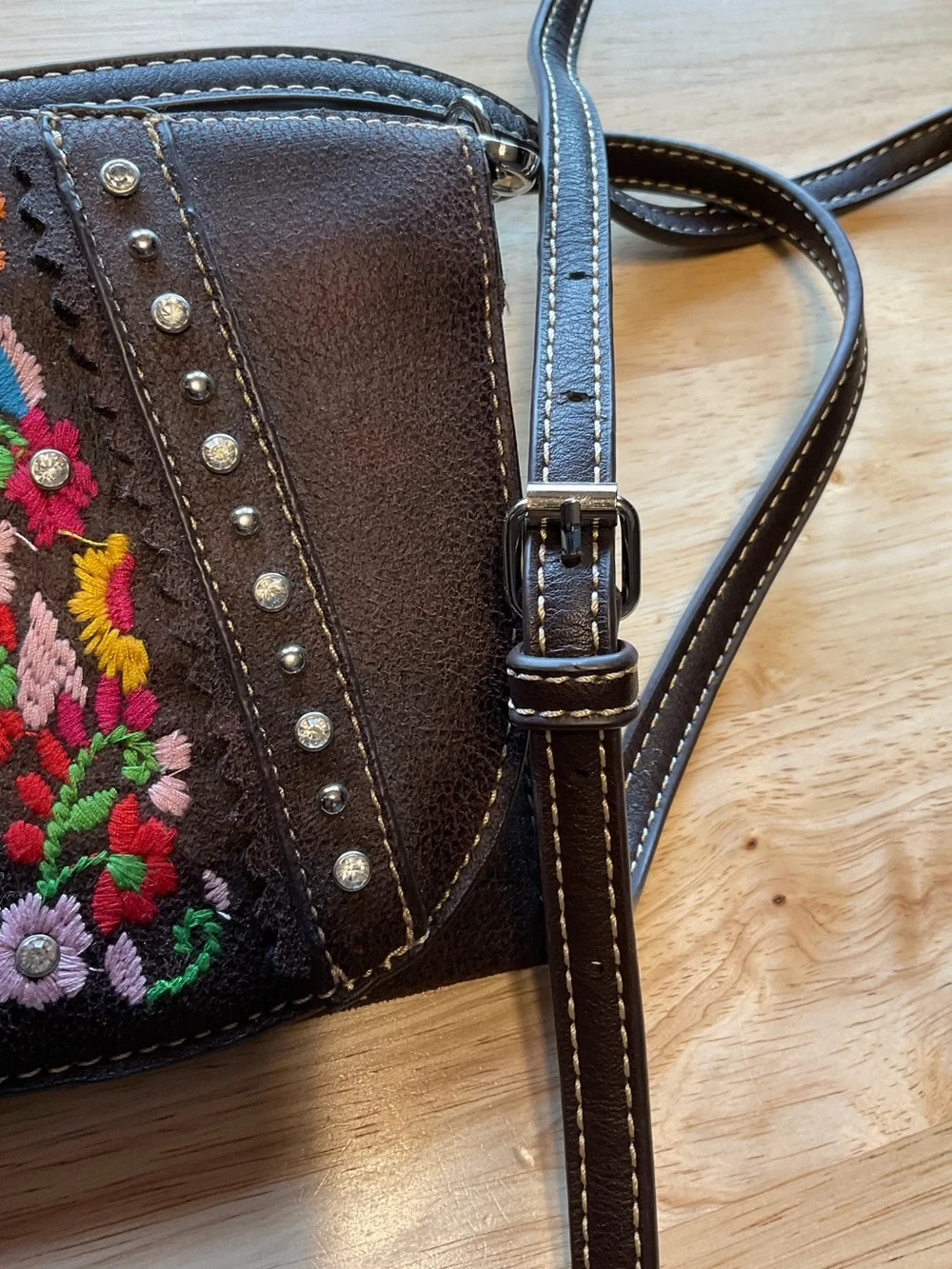 American Bling Floral Embroidered Crossbody Bag Rhinestone Studded Clutch